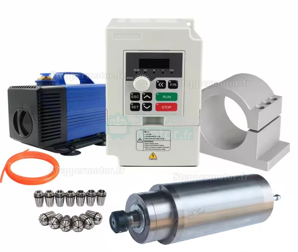 4,5kW 380V Kit moteur de broche refroidi par eau JDG-125S.4.5 + H100-5.5S2/T4-1A avec variateur de fr&eacute;quence et pompe &agrave; eau et 13 pi&egrave;ces pinces ER25 et support